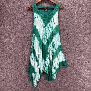 NF Dress Women One Size Green Striped Sleeveless Wide Strap Rayon Shift Short